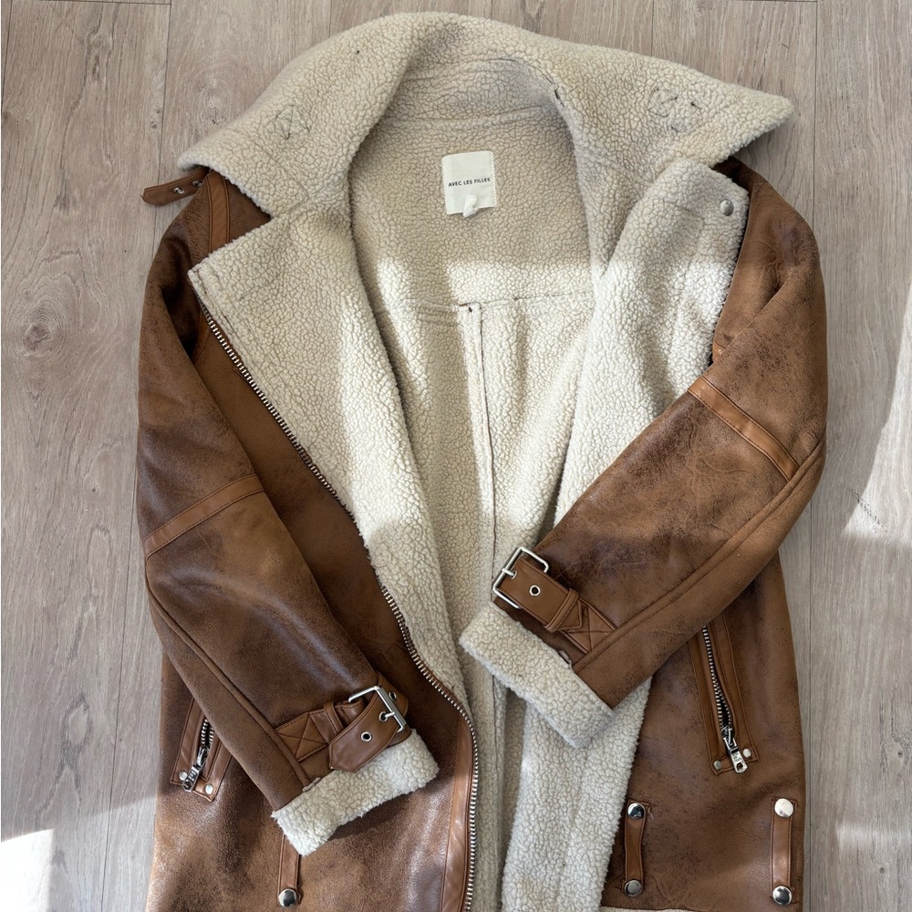 Avec les filles- Brown Shearling Lined Women's Jacket